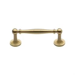 Classic Design Slim Bar Style Cabinet Handle With Ringed Pattern Roses - Available In Four Lengths - Satin Brass (Lacquered)