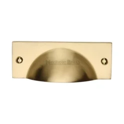 Rectangular Shape Cup Handle - 112mm Width - Face Fix - Satin Brass (Lacquered)