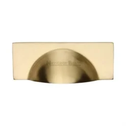 Half Moon Shape Cup Handle With Rectangular Back Plate - 112mm Width - Rear Fixing - Satin Brass (Lacquered)