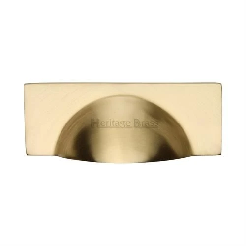 Half Moon Shape Cup Handle With Rectangular Back Plate - 112mm Width - Rear Fixing - Satin Brass (Lacquered)