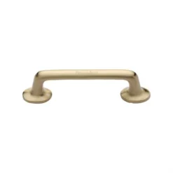 Classic Design Rounded Style D Shape Cabinet Pull Handle With Roses - Satin Brass (Lacquered)