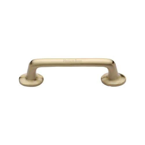 Classic Design Rounded Style D Shape Cabinet Pull Handle With Roses - Satin Brass (Lacquered)