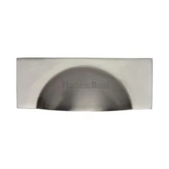 Half Moon Shape Cup Handle With Rectangular Back Plate - 112mm Width - Rear Fixing - Satin Nickel
