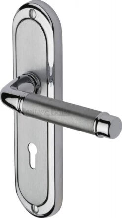 Saturn Lever Door Handles On A Backplate - Satin Chrome With Polished Chrome Edge