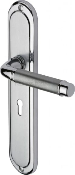 Saturn Lever Door Handles On A Long Backplate - Satin Chrome With Polished Chrome Edge