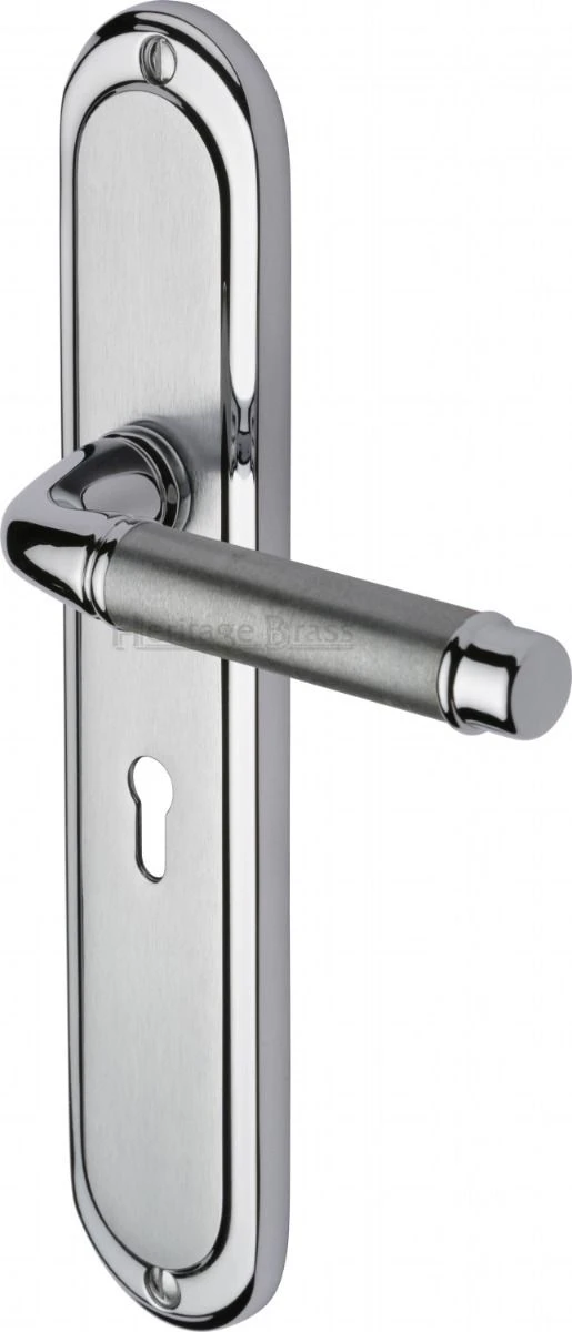 Saturn Lever Door Handles On A Long Backplate - Satin Chrome With Polished Chrome Edge