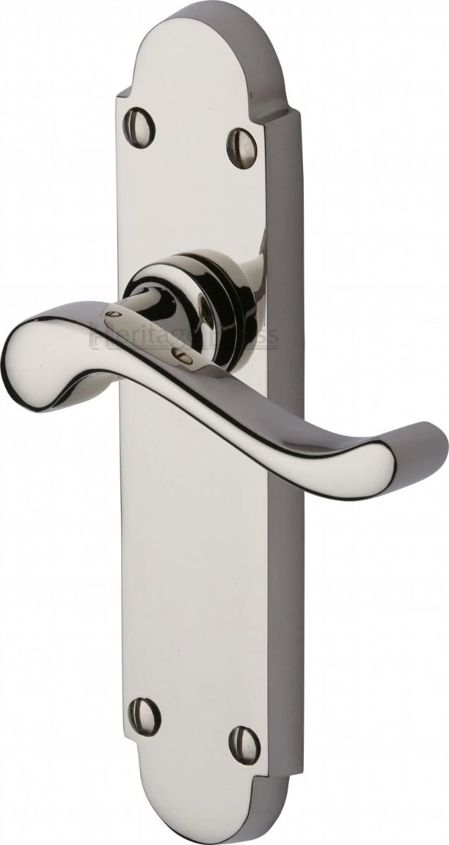 Savoy Lever Door Handles On A Backplate - Polished Nickel - Image 3