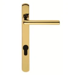 Rosa Narrow Style Multi Point Door Lever Handles - 92mm Euro Centres - 123.5mm Bolt Centres - 220mm X 26mm Back Plate - Polished Brass PVD Plated