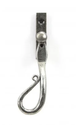 Shepherds Crook Cranked Hammered Pattern Locking Espagnolette Handle - Window Fastener - Left & Right Hand - Pewter