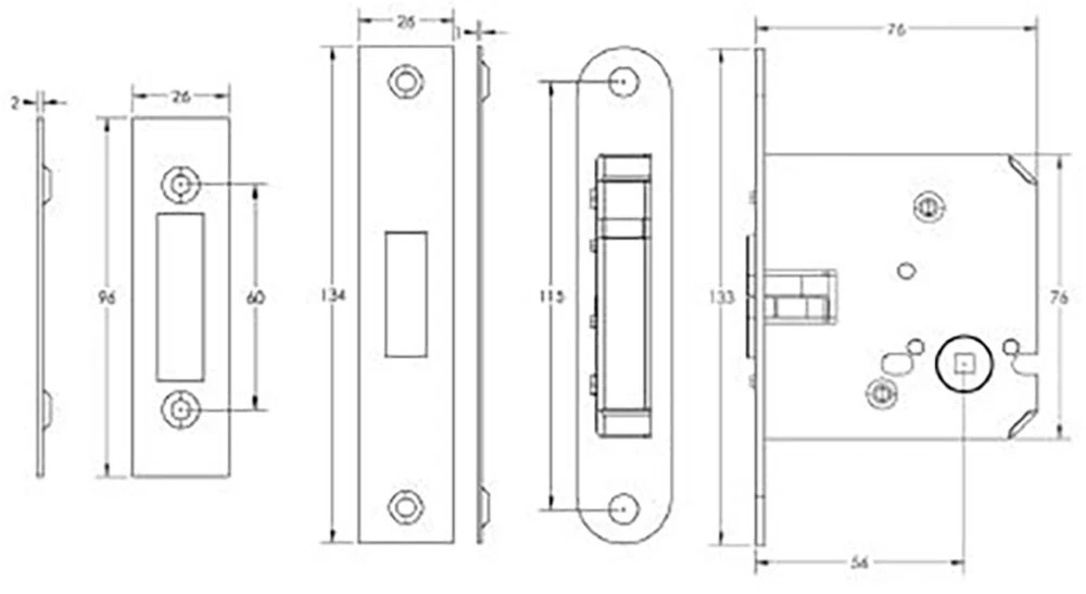 Sliding Door - Bathroom Claw Lock - 76mm Case Depth - Satin Chrome - Image 3