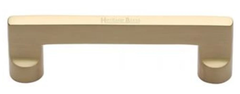 Slim Rectangular Shape Cabinet Pull Handle With Rounded Posts - Available In Three Sizes - Satin Brass (Lacquered)