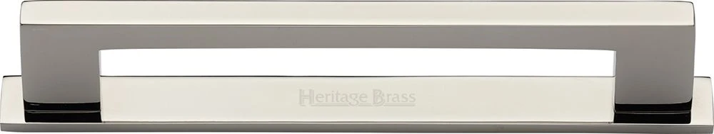 Slim Rectangular Shaped Cabinet Pull Handle With Backplate - Available In Three Sizes - Polished Nickel