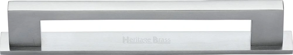 Slim Rectangular Shaped Cabinet Pull Handle With Backplate - Available In Three Sizes - Satin Chrome
