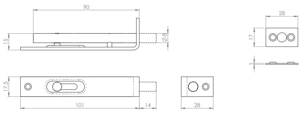 Small Flush Bolt With Slide Knob For Double Doors - Polished Brass (Lacquered) - Image 2