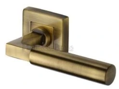 Bauhaus Square Rose Lever Handles Only - Antique Brass (Gloss Lacquered) - Pair