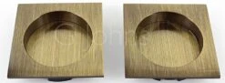 Square Flush Handle Set For Sliding Pocket Doors - Supplied With 2 X Square Flush Pulls - Antique Brass (Gloss Lacquered)