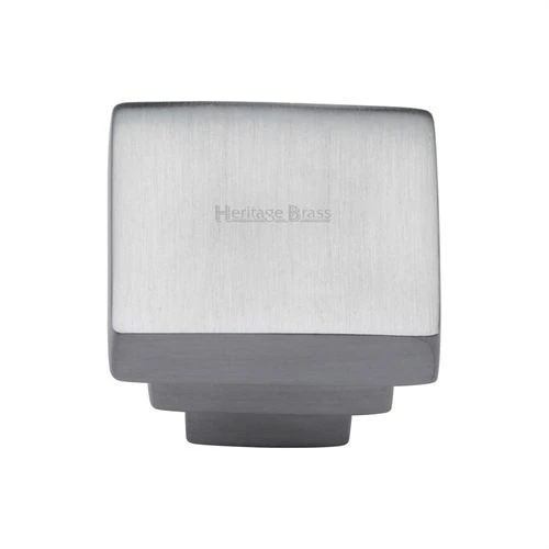 Square Stepped Cupboard Knob - 32mm - Satin Chrome