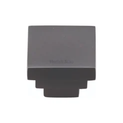 Square Stepped Pattern Cupboard Knob - Matt Black