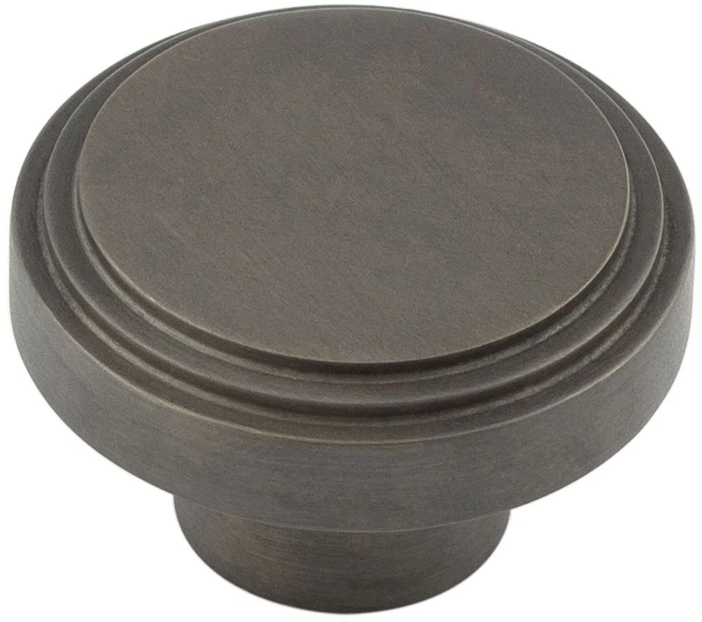 Stepped Detail Circular Cupboard Knob - Available In Two Sizes - Dark Bronze (Lacquered)