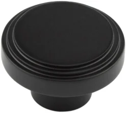 Stepped Detail Circular Cupboard Knob - Available In Two Sizes - Matt Black