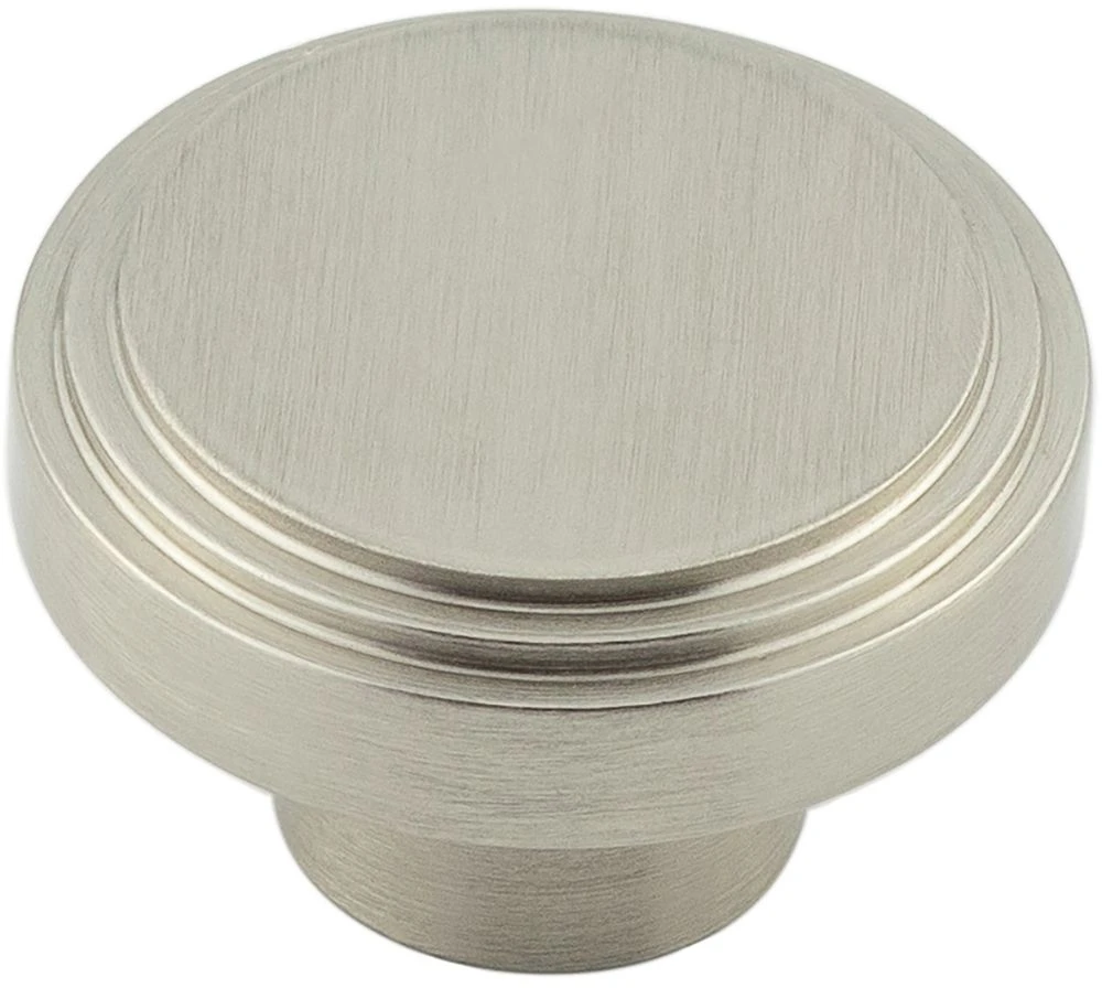 Stepped Detail Circular Cupboard Knob - Available In Two Sizes - Satin Nickel