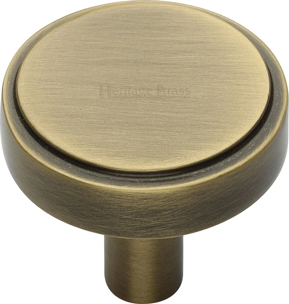 Stepped Disc Cabinet Knob - Available In Two Sizes - Antique Brass (Gloss Lacquered)