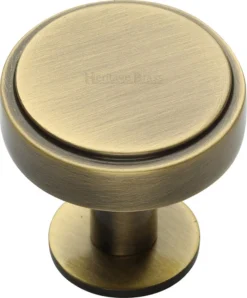 Stepped Disc Cabinet Knob With Rose - Available In Two Sizes - Antique Brass (Gloss Lacquered)