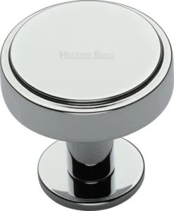 Stepped Disc Cabinet Knob With Rose - Available In Two Sizes - Polished Chrome