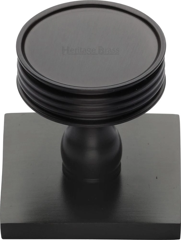 Stepped Disc Cabinet Knob With Square Backplate - 32mm Diameter - Matt Bronze (Lacquered)