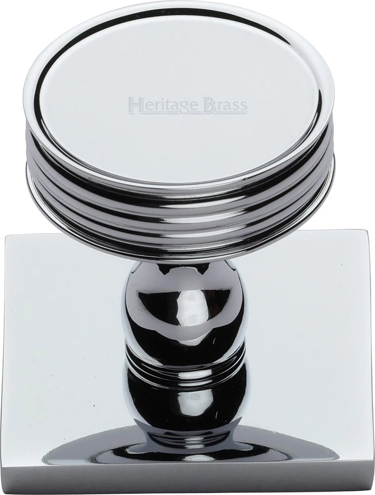 Stepped Disc Cabinet Knob With Square Backplate - 32mm Diameter - Polished Chrome