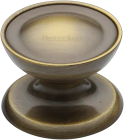 Stepped Dish Shaped Cabinet Knob - Available In Two Sizes - Antique Brass (Gloss Lacquered)