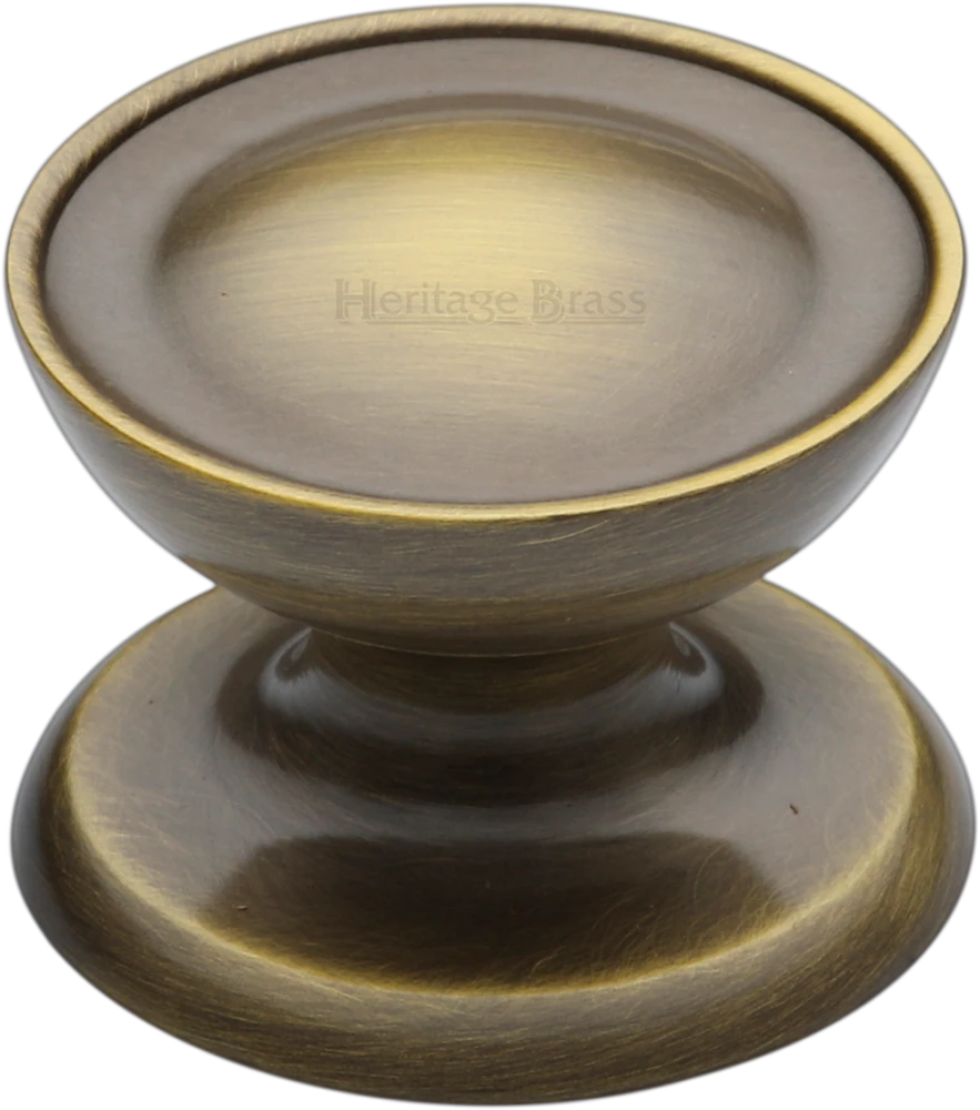 Stepped Dish Shaped Cabinet Knob - Available In Two Sizes - Antique Brass (Gloss Lacquered)