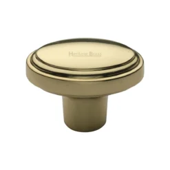 Stepped Pattern Oval Shaped Cupboard Knob - Polished Brass (Lacquered)