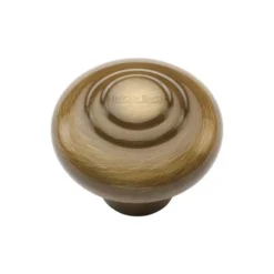 Stepped Pattern Round Cupboard Knob - Antique Brass (Gloss Lacquered)