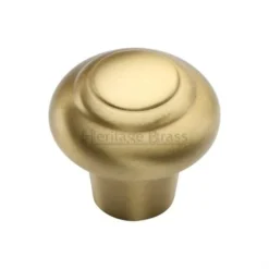 Stepped Pattern Round Cupboard Knob - Satin Brass (Lacquered)