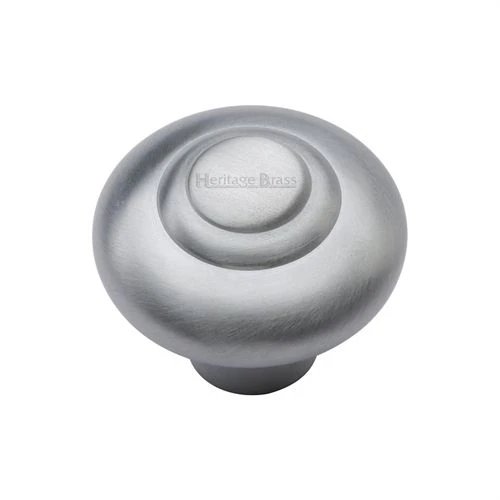Stepped Pattern Round Cupboard Knob - Satin Chrome