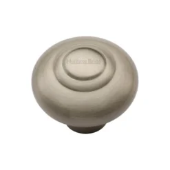 Stepped Pattern Round Cupboard Knob - Satin Nickel