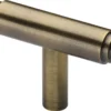 Stepped T-Bar Cabinet Knob - 45mm X 11mm - Antique Brass (Gloss Lacquered)