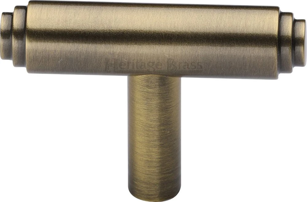 Stepped T-Bar Cabinet Knob - 45mm X 11mm - Antique Brass (Gloss Lacquered) - Image 2