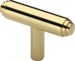 Stepped T-Bar Cabinet Knob - 45mm X 11mm - Polished Brass (Lacquered)
