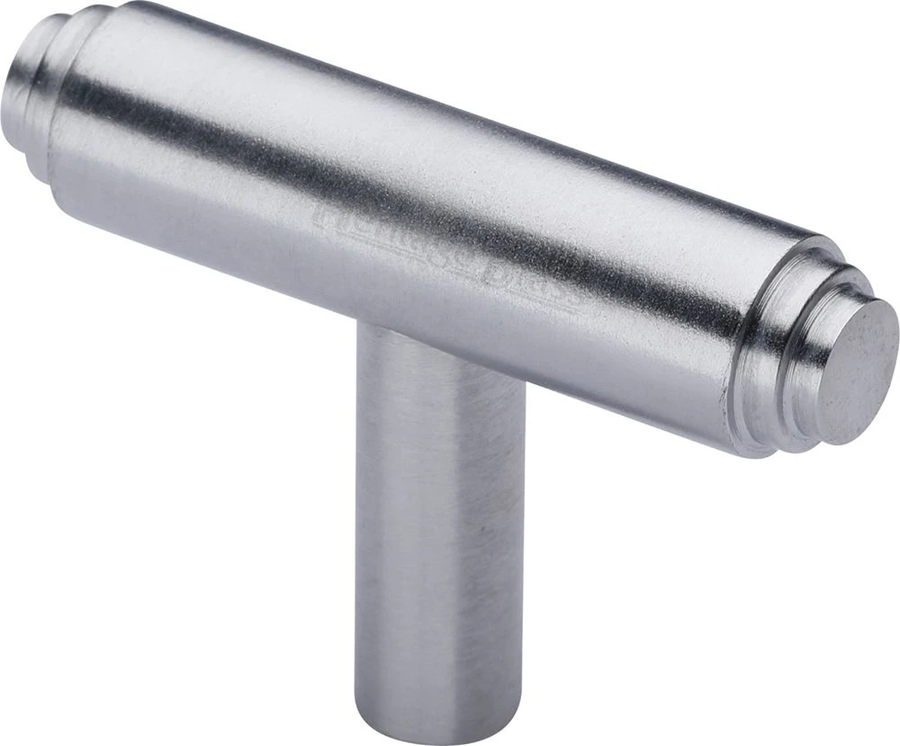 Stepped T-Bar Cabinet Knob - 45mm X 11mm - Satin Chrome