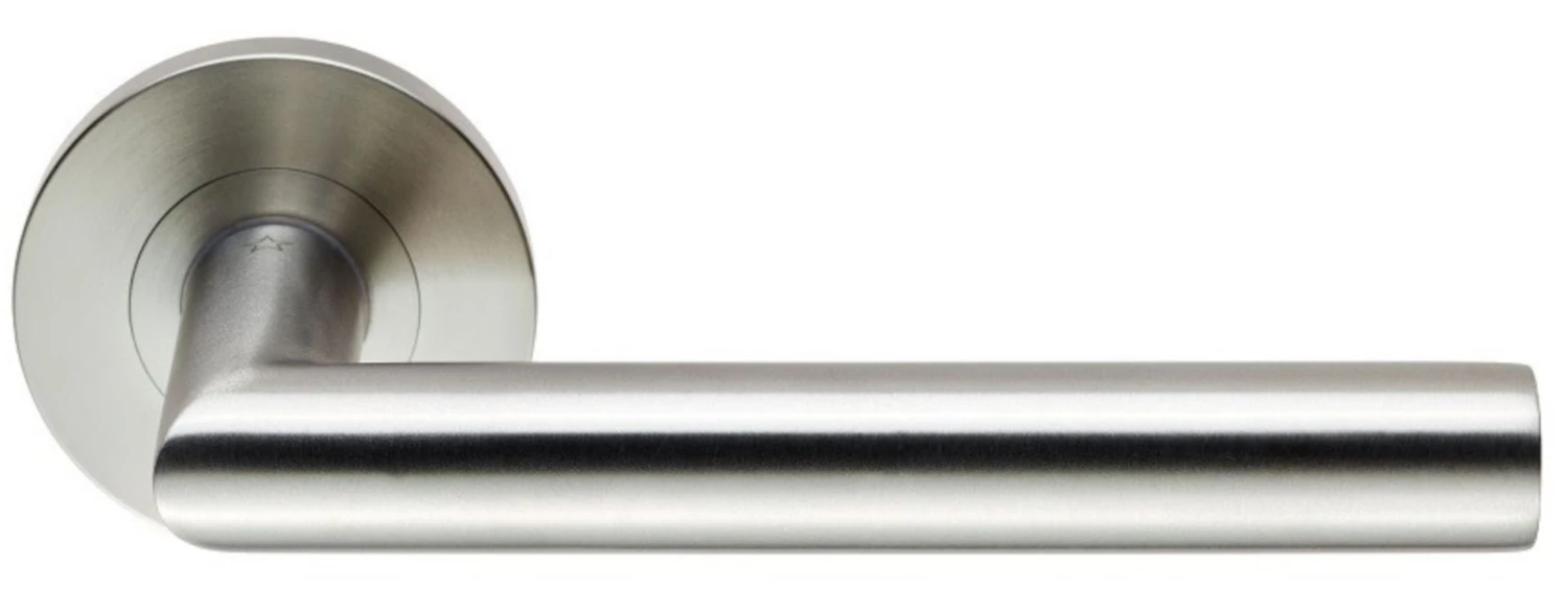Straight Tubular Round Rose Lever Handles - Suitable For Use With FD30 / FD60 Fire Doors - Satin Stainless Steel