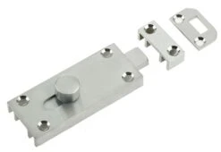 Small Surface Mounted Bolt - Suitable For Inward Or Outward Opening Doors - 63mm X 25mm - Satin Chrome