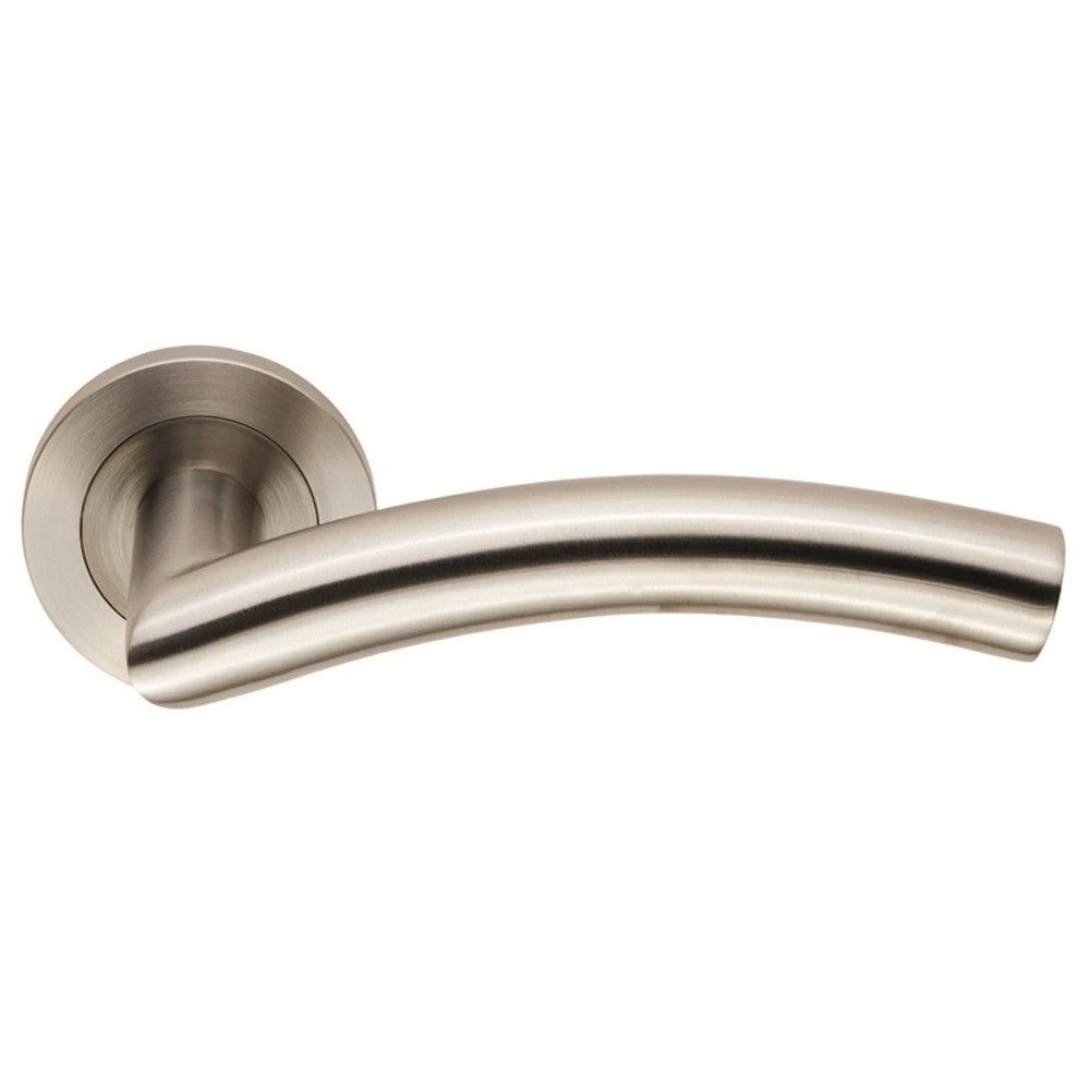 Arched Design Round Rose Lever Handles - Suitable For Use With FD30 / FD60 Fire Doors - Satin Stainless Steel