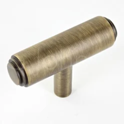 T Shape Cabinet Cupboard Knob With Stepped Ends - With Optional Base Rose - Antique Brass (Lacquered)