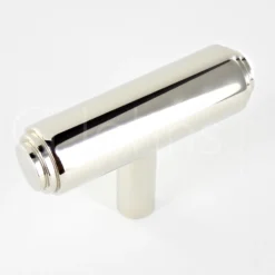 T Shape Cabinet Cupboard Knob With Stepped Ends - With Optional Base Rose - Polished Nickel