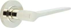 Tapered Pattern Lever Handles With Knurled Round Rose - Suitable For Use With FD30 / FD60 Fire Doors - Polished Nickel