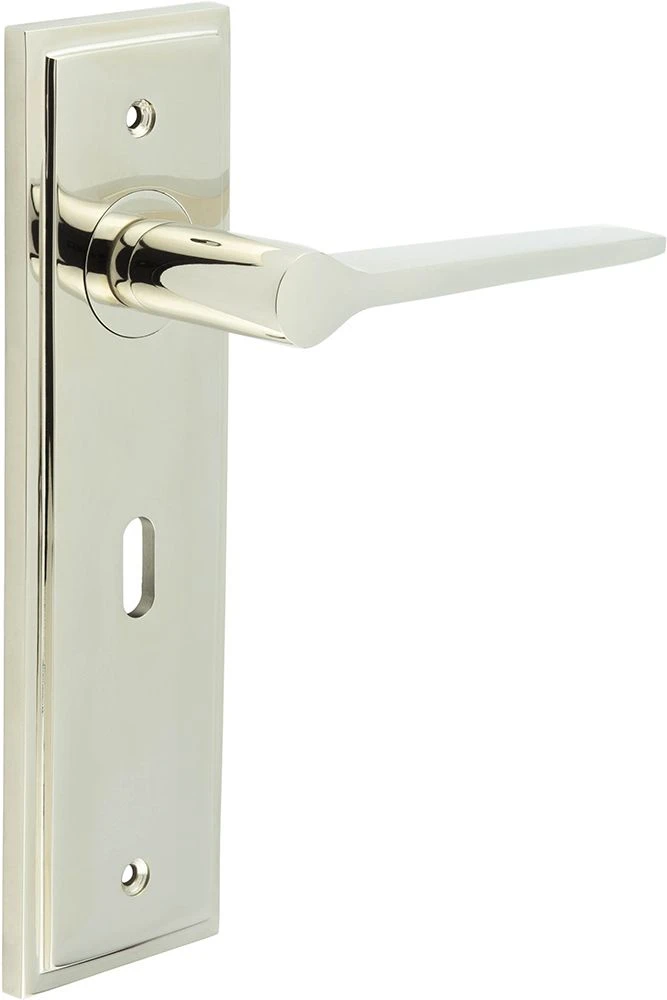 Tappered Pattern Lever Handle On A Large Rectangular Backplate - Polished Nickel - Image 2