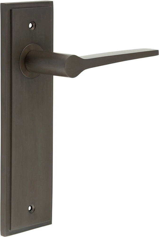 Tappered Pattern Lever Handle On A Large Rectangular Backplate - Dark Bronze (Lacquered)