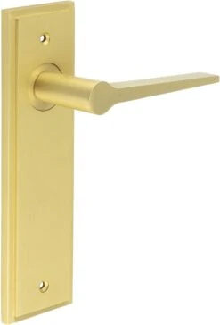 Tappered Pattern Lever Handle On A Large Rectangular Backplate - Satin Brass (Lacquered)